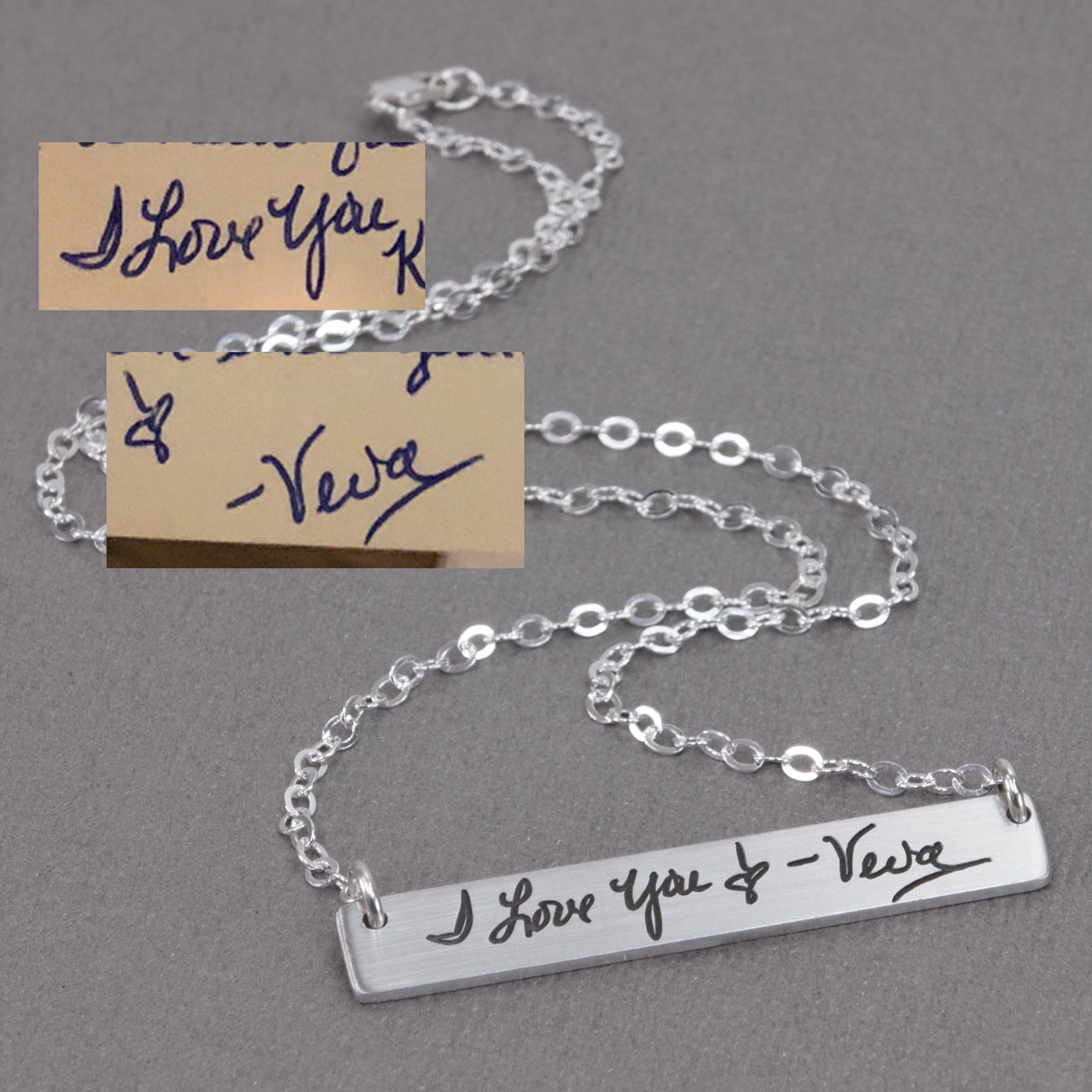 Bar Handwriting Necklace Silver