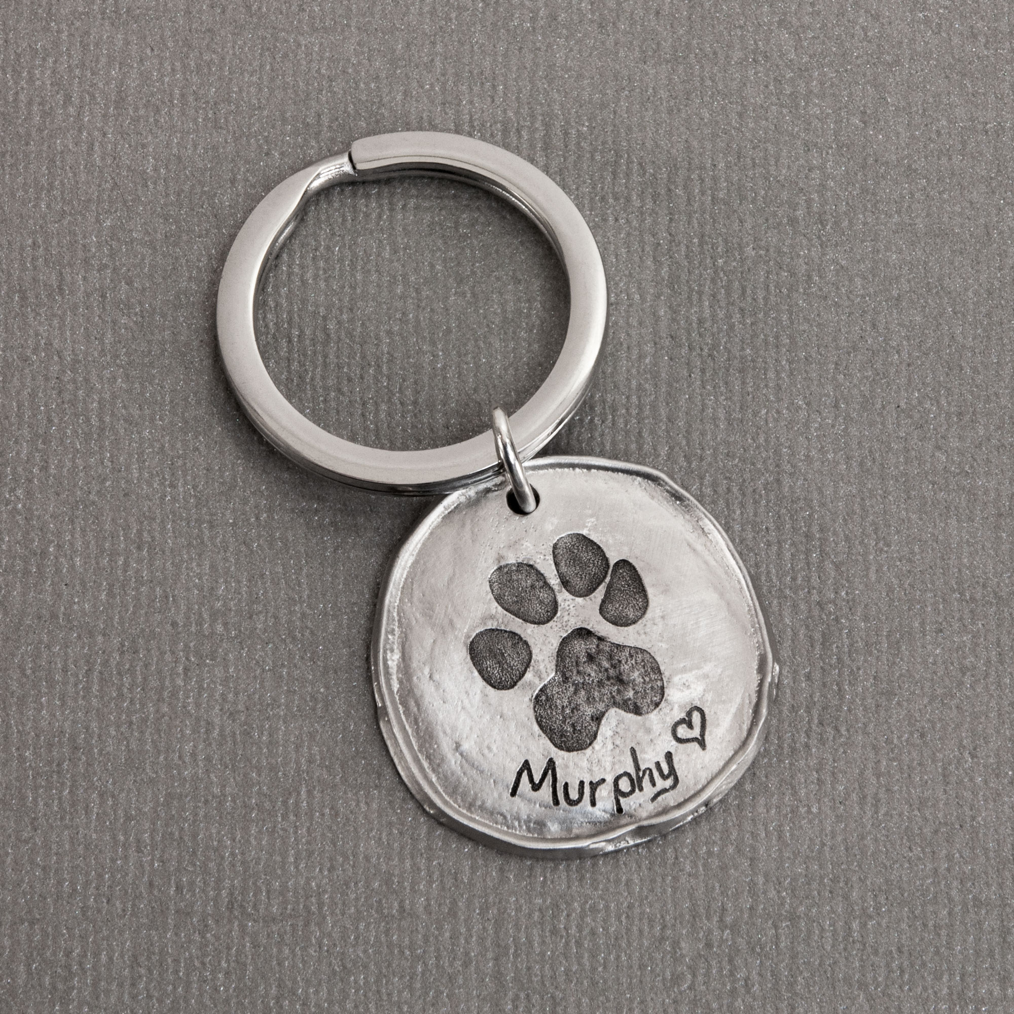 Personalised Pawprint Heart Leather Keyring