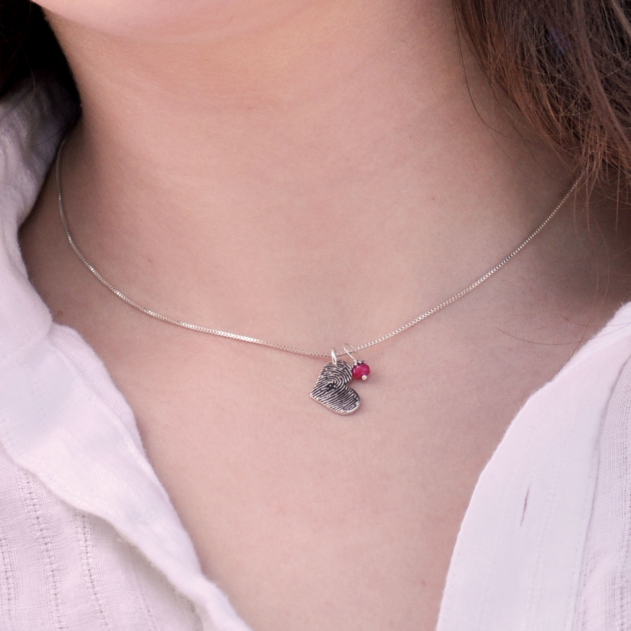 Fingerprint Necklace Small Heart with Birthstone