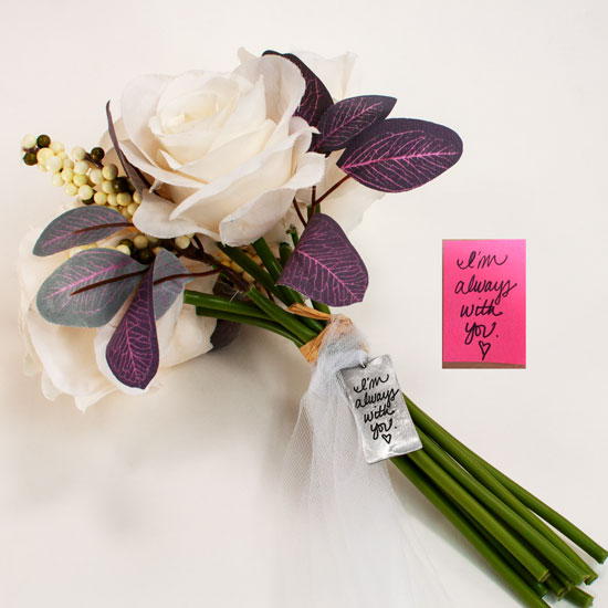 Handwriting Bouquet Charm Rectangle with Raised Heart