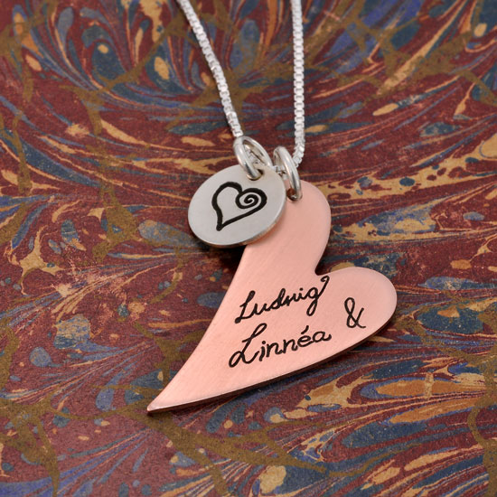 Custom Handwriting Necklace with Copper Heart-Handwriting Jewelry