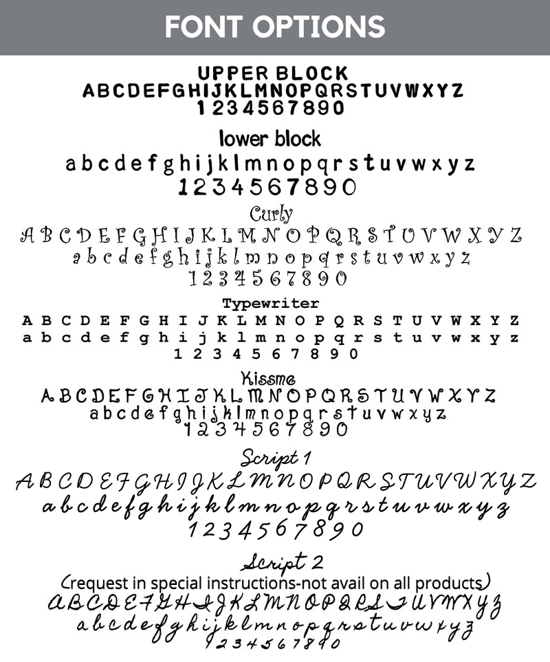 Font options for personalized jewelry