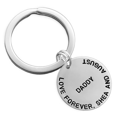 Hand Stamped Sterling Silver Large Disc Key Ring