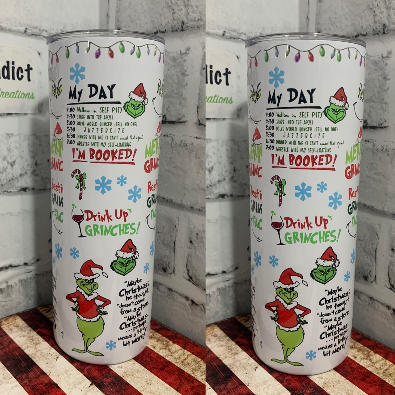 Gemelli Grinch Collage Christmas 20oz Straight Tumbler 