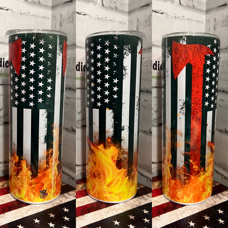 Firefighter Flag+Flames