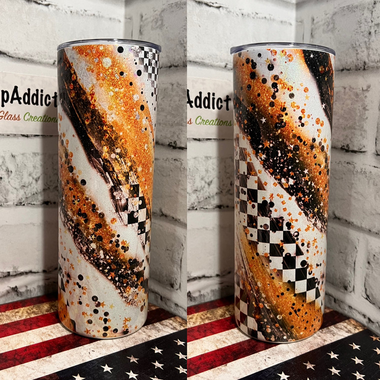 Black & Orange Checkered Flag Marble