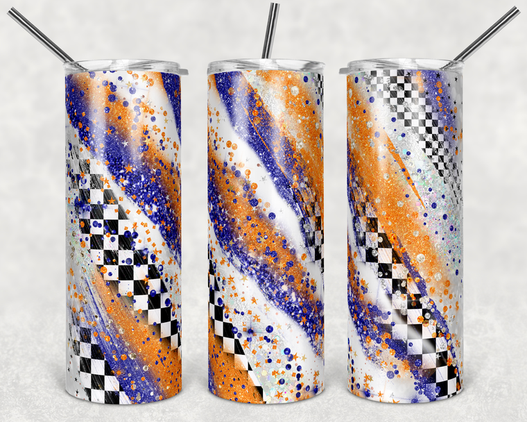 Orange & Blue Checkered Flag Marble