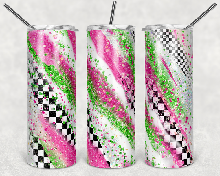 Pink & Green Checkered Flag Marble