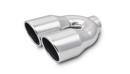 Dual 3.5" Round Stainless Steel Tips (Single Wall, Angle Cut) - 1326