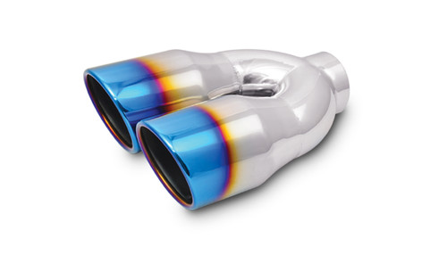 Dual 3.5" Round Stainless Steel Tips with Burnt Blue Finish - 1326B