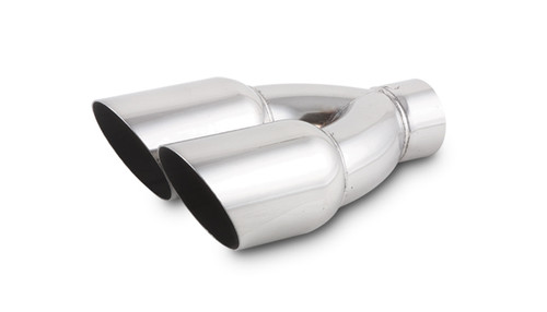 Dual 3.5" Round Stainless Steel Tips (Single Wall, Angle Cut) - 1333