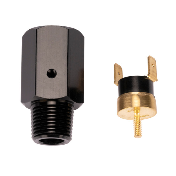 190° F Inline thermal switch. 3/8" NPT Black Anodized. - 35030
