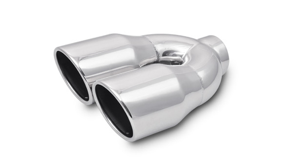 Dual 3.5" Round Stainless Steel Tips (Single Wall, Angle Cut) - 1326