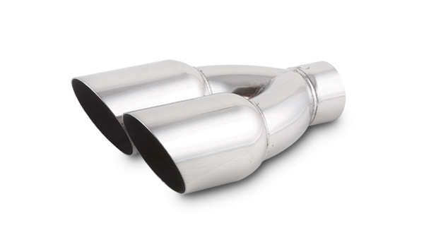 Dual 3.5" Round Stainless Steel Tips (Single Wall, Angle Cut) - 1333