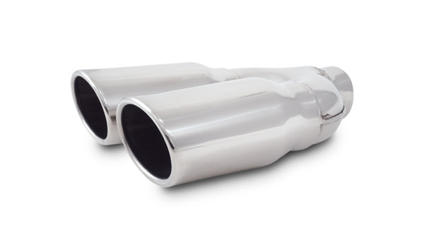 Dual 3.25" x 2.75" Oval Stainless Steel Tips (Single Wall, Angle Cut) - 1335