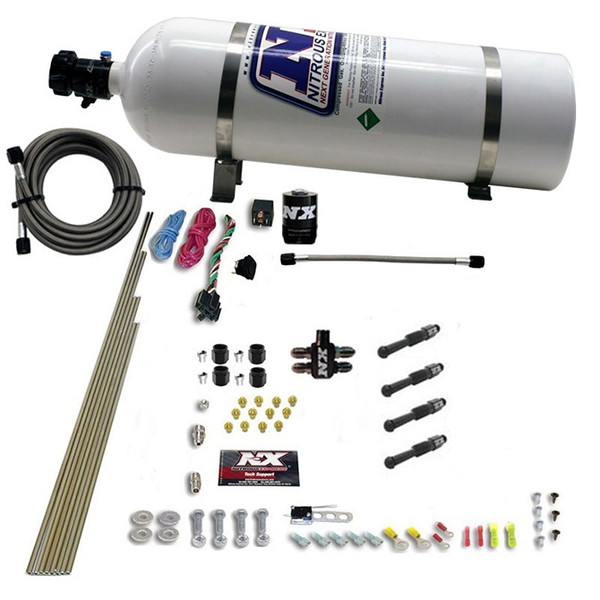 Nitrous Express DRY DIRECT PORT NITROUS SYSTEM. 4 CYLINDER W/ 15LB BOTTLE - 93046-15