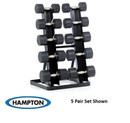 Hampton Dura-Pro Dumbbells 8 Pair Set (2.5 - 25 lbs in 2.5 lb increments) with Vertical Racking Club Pack