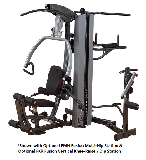 BodySolid F500 Fusion 500 Personal Trainer Gym with Optional Multi Hip Station and Vertical Knee-Raise / Dip Station