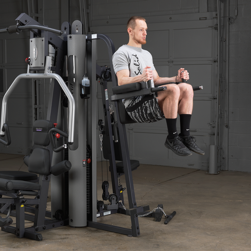 BodySolid G9S Two-Stack Gym - Shown with Vertical Knee Raise and Dip Station Upgrade