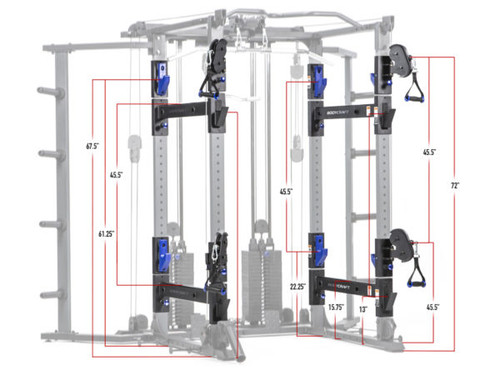 BodyCraft F730 Power Rack Shown with Optional Accessories/Add-Ons