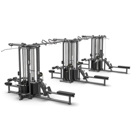 True Fitness TMS12000 3 Modular Frames With Dual Cable Crossovers (TMS12000 Shown with Optional Lat Pull Downs, Vertical Columns and Seated Rows)