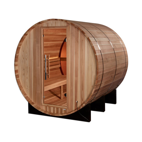 Golden Designs "Zurich" 4 Person Barrel with Bronze Privacy View - Traditional Sauna -  Pacific Cedar