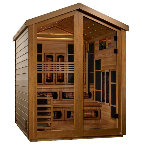 Golden Designs Kaskinen 6 Person Hybrid (PureTech Full Spectrum IR or Traditional Stove) Outdoor Sauna (GDI-8526-01) - Canadian Red Cedar Interior