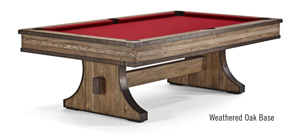 A pool table with a weathered oak base - image