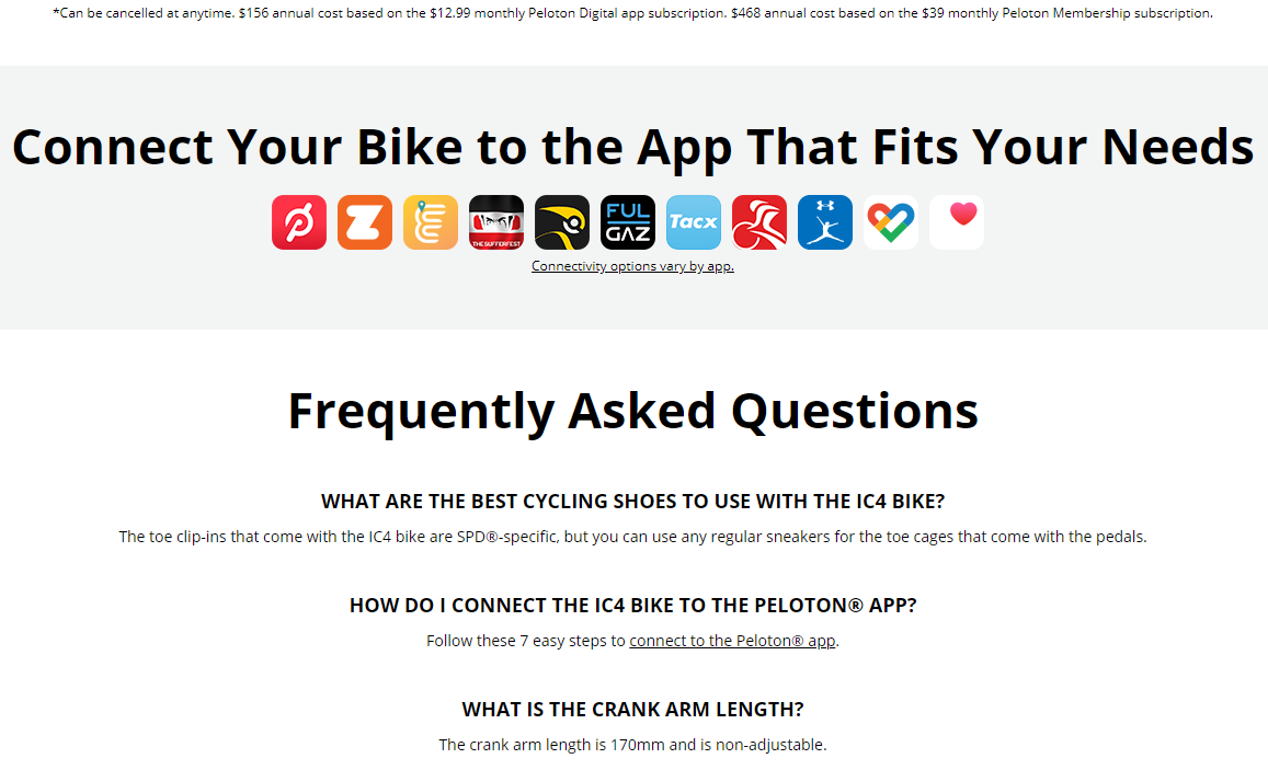 A page that says connect your bike to the app that fits your needs