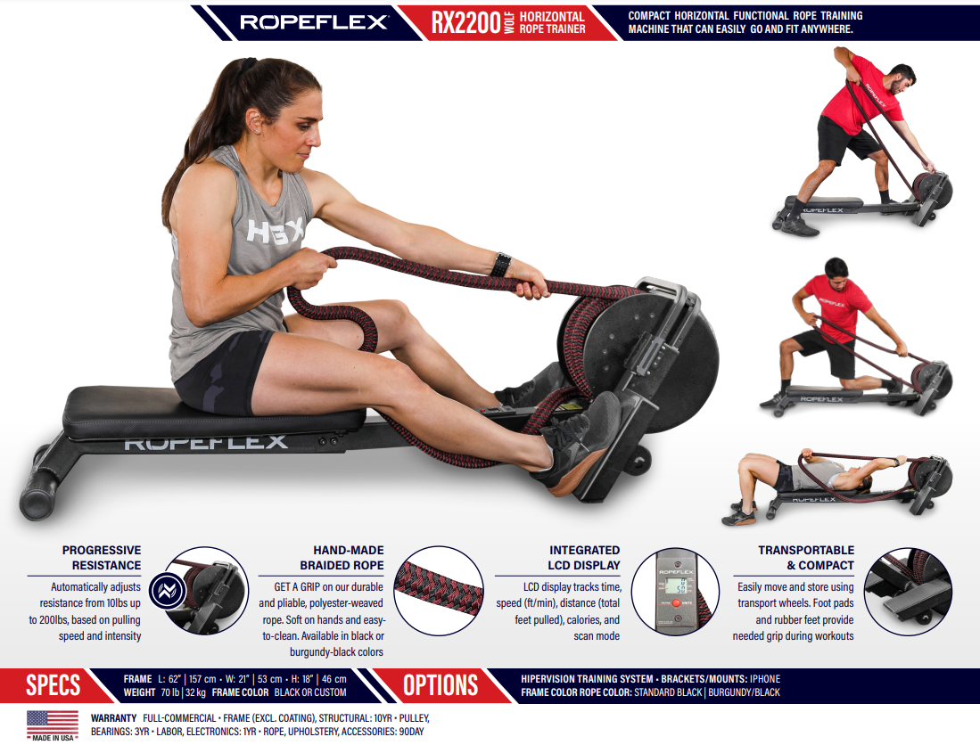 Ropeflex rx2200 horizontal functional rope training machine that can easy go and fit anywhere