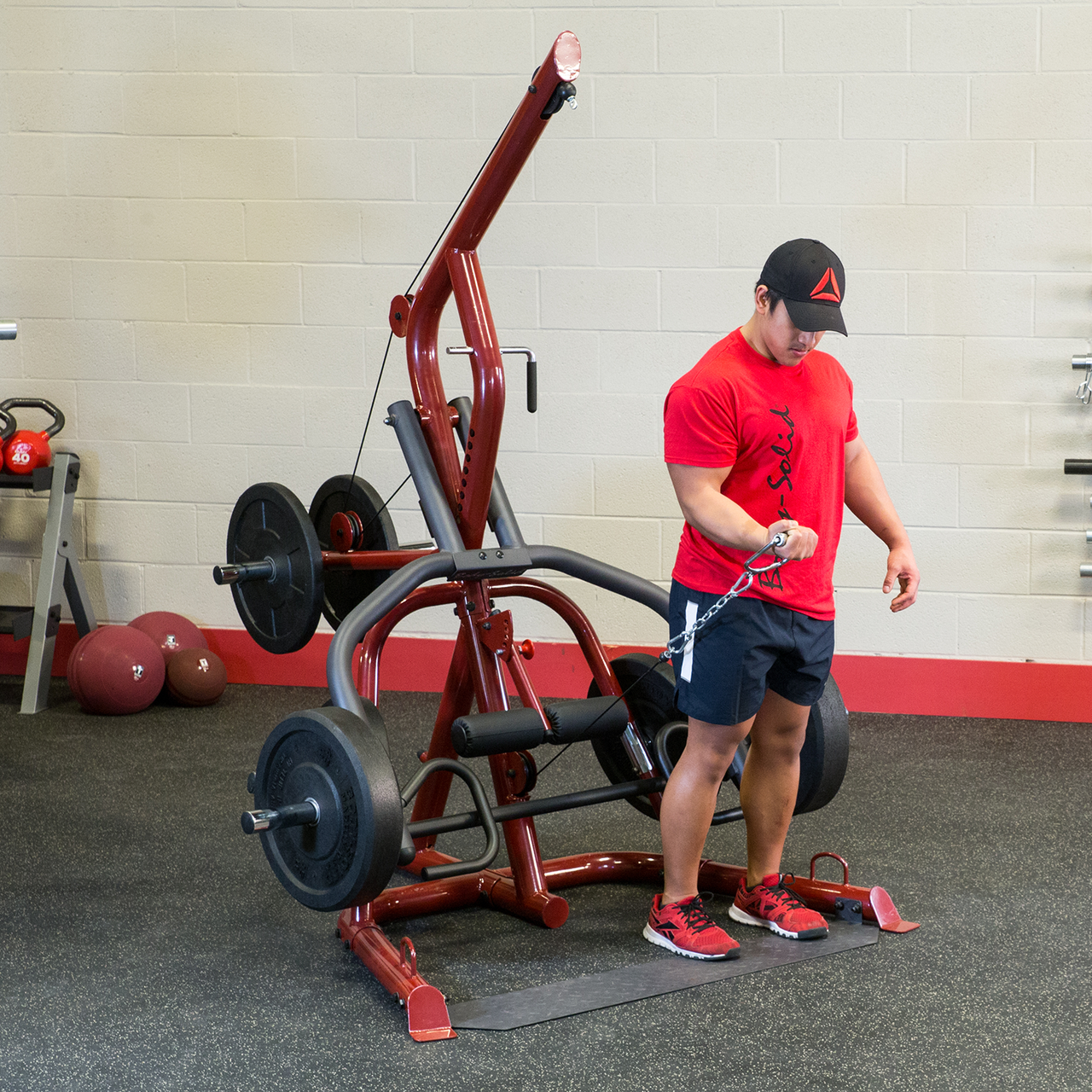 Arm pulley activity being featured by the athlete in this photo