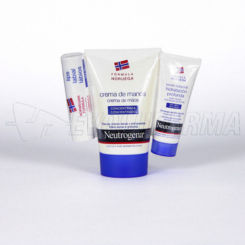 Neutrogena crema de manos + stick labial + loción corporal