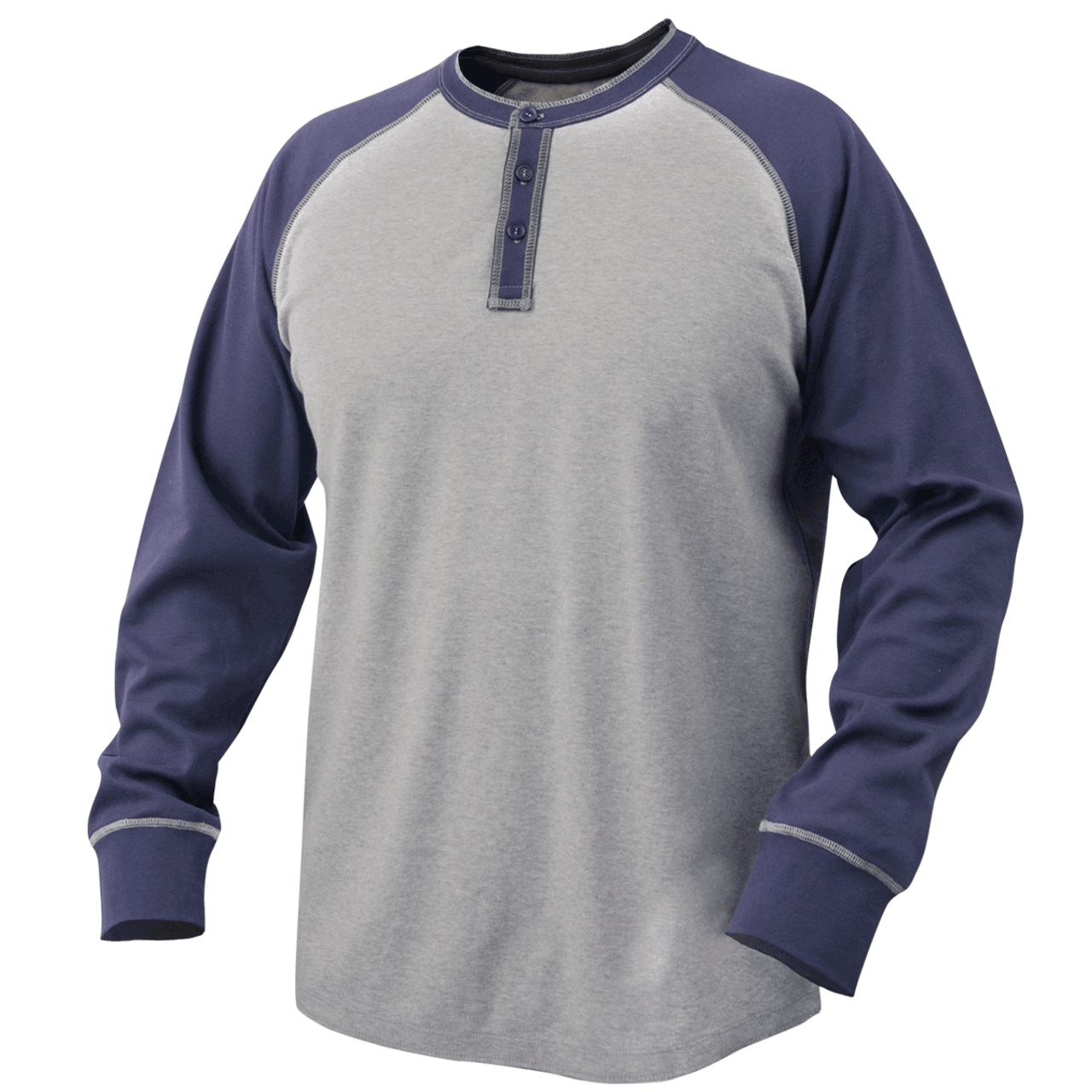 7 oz. Flame-Resistant Cotton Jersey Henley, Navy/Gray