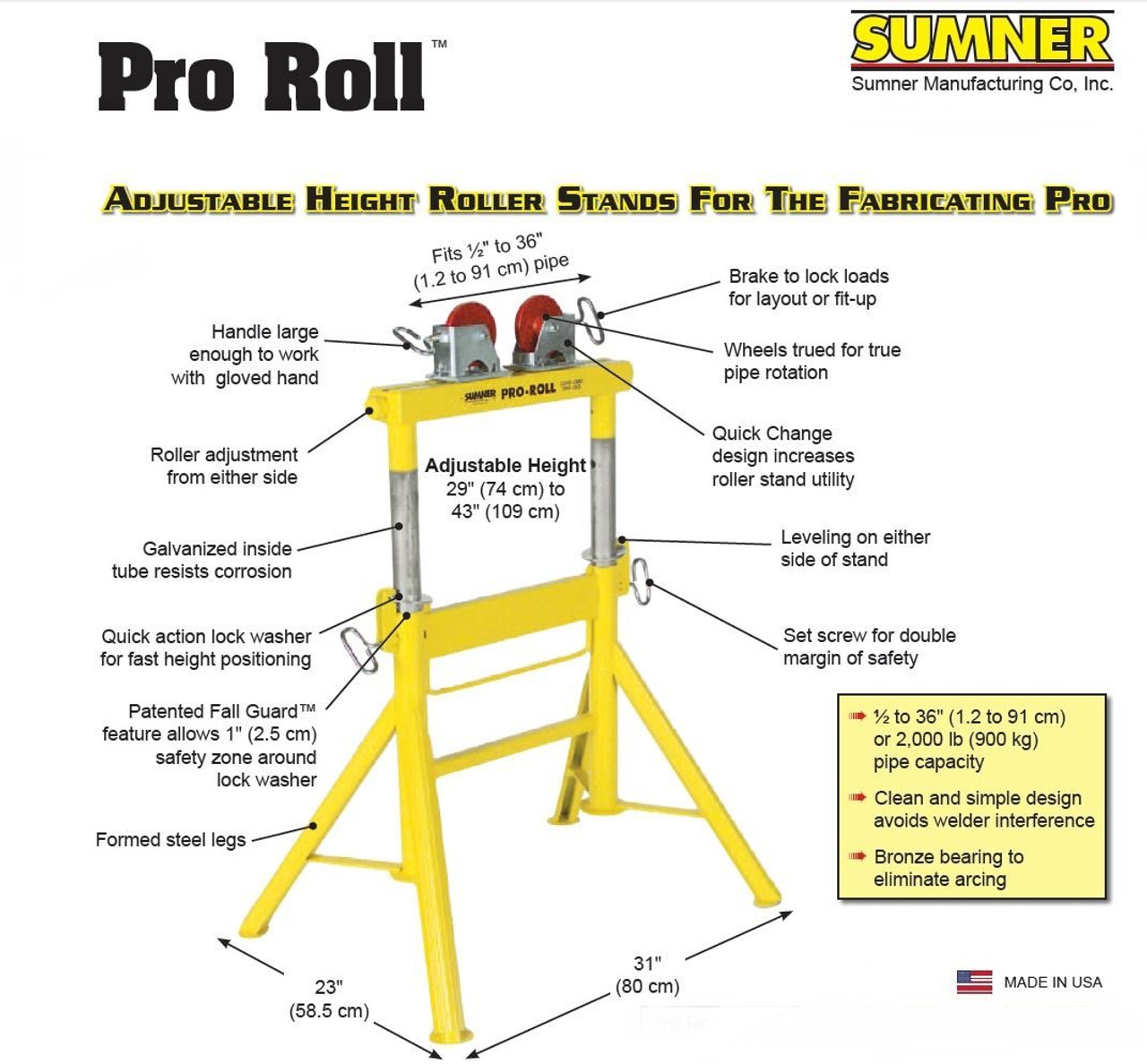  Sumner Pro Roll Stands, Steel Wheels, 2,000 lb Cap., 1/2 in-48 in Pipe