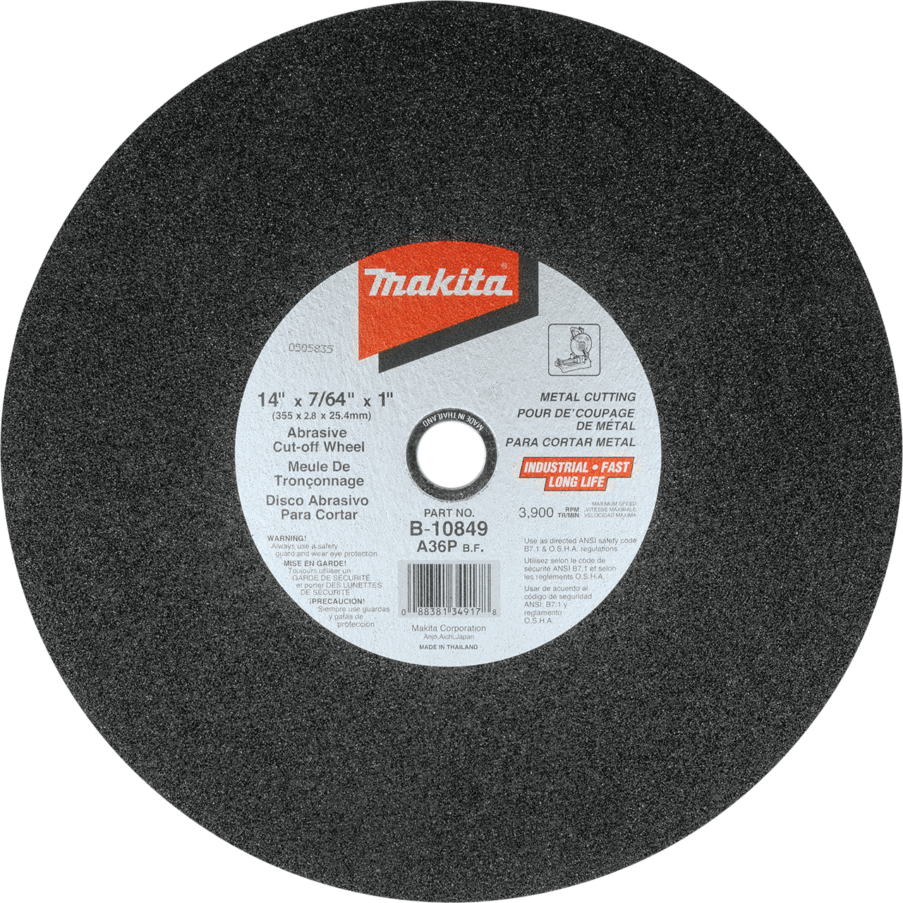 14" x 7/64" x 1" Abrasive Cut‑Off Wheel, 25/pk