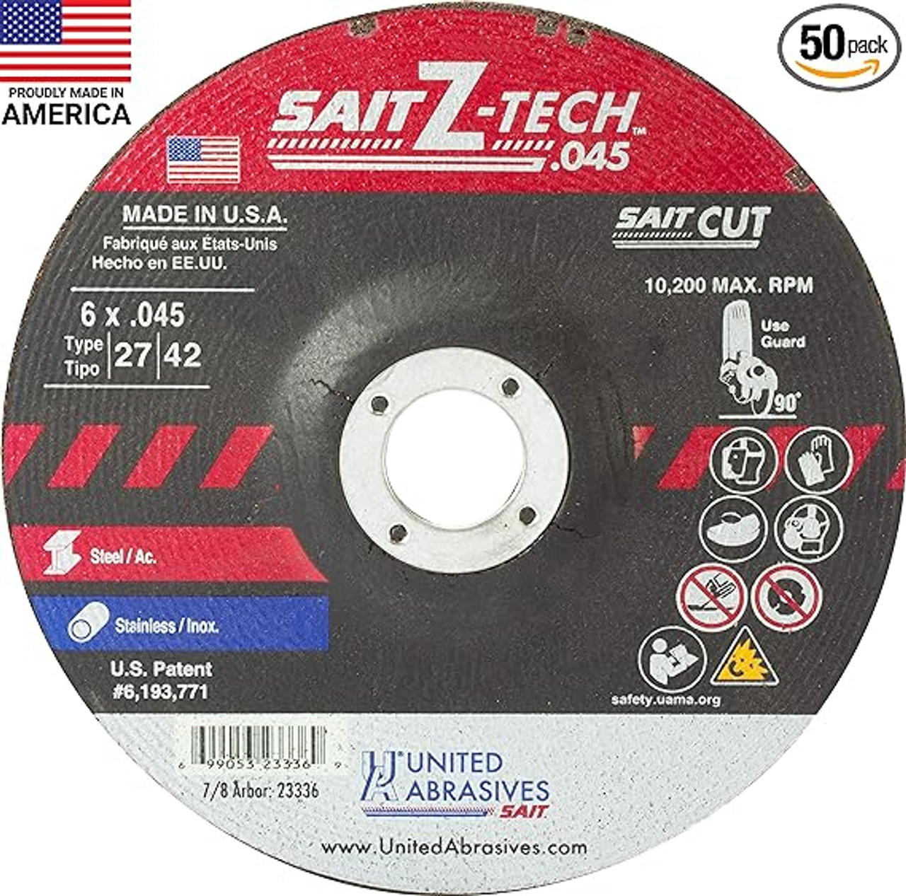 United Abrasives- SAIT 23336 Z-Tech High Performance Cut-Off Wheels (Type 27/Type 42 Depressed Center) 6" x .045" x 7/8", 50-Pack