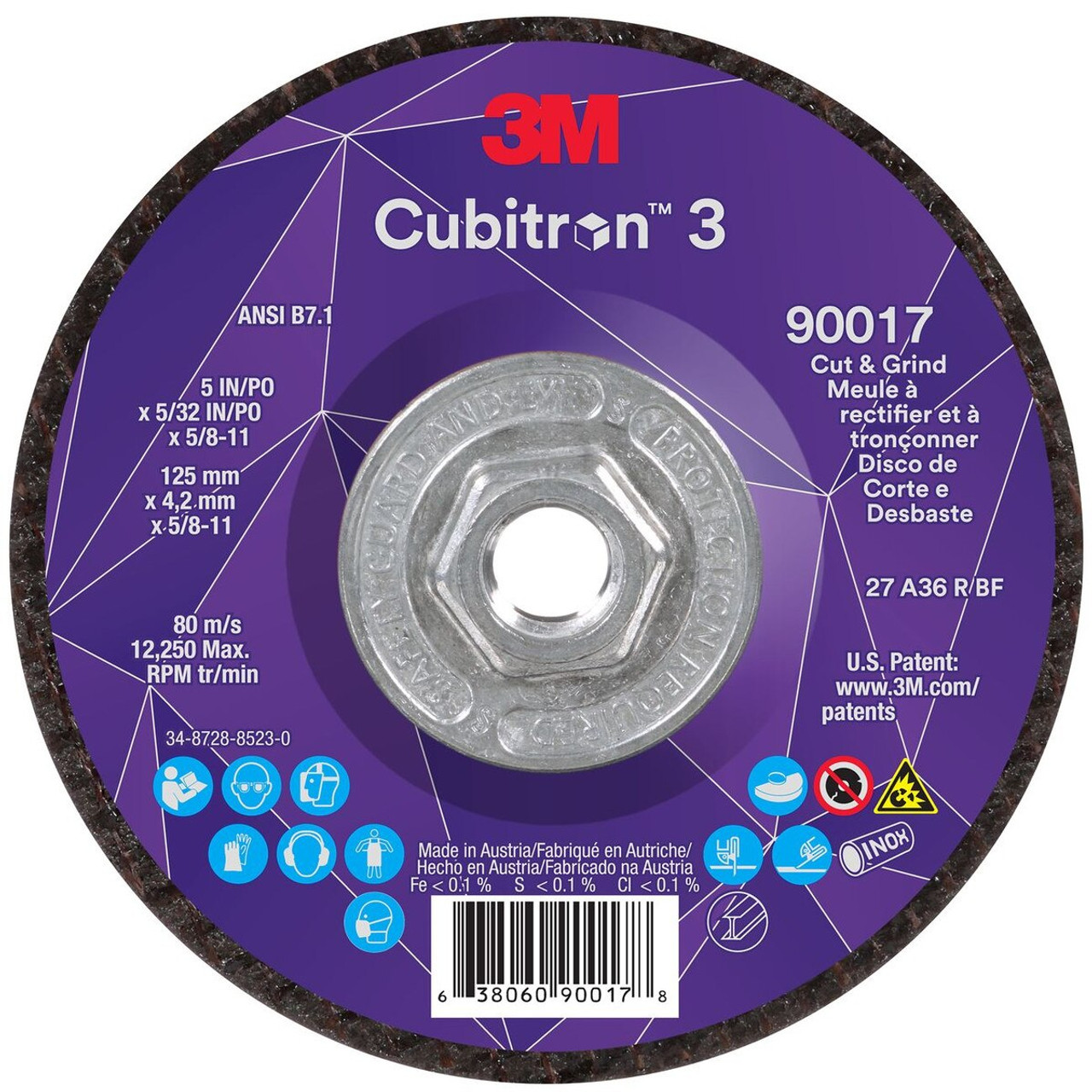 Cubitron™ 3 Cut and Grind Wheel, 5 Inch Dia, 5/32 Inch, 36+ Grit 10