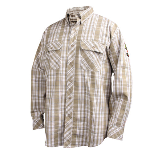 AR/FR Cotton Work Shirt, Khaki Plaid
