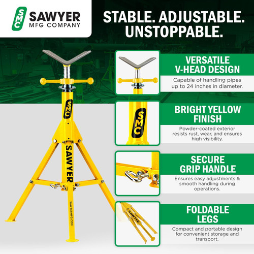 Sawyer Folding V Head Pipe Stand 28" to 52" 2500 lb Capacity Sawyer Folding V Head Pipe Stand 28" to 52" 2500 lb Capacity