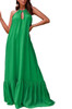 green pink halter neck A-line maxi dress