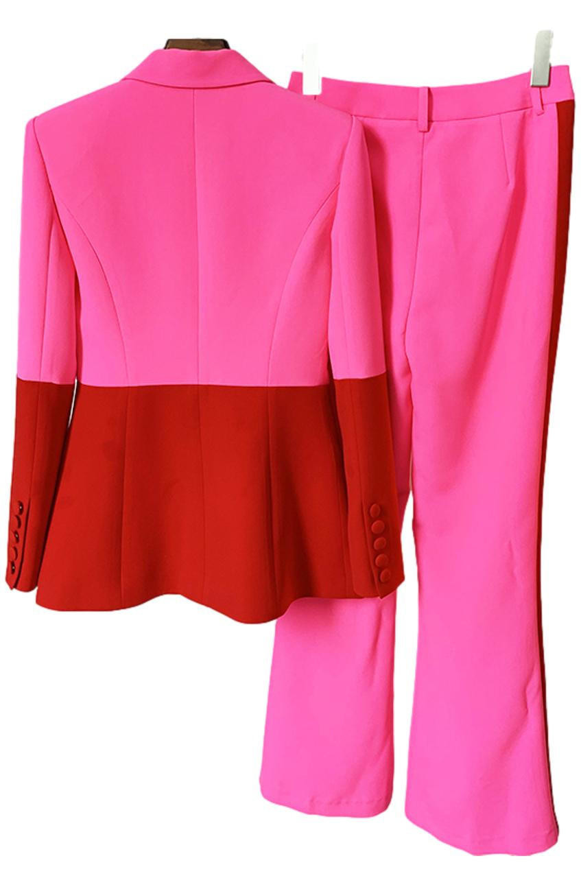 Color Block Blazer Pants Set (Pantsuit)