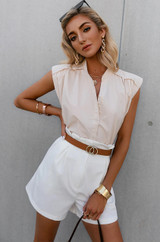 classy white sleeveless summer shirt