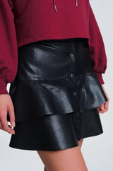 black faux leather lightweight high waisted mini skirt