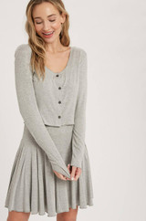 grey ruffled scoop neck cami dress and long sleeve button front cardigan set