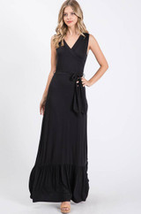 sleeveless belted waist maxi dress