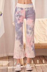 cotton tie-dye lettuce hem ankle crop pants