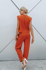 orange sleeveless top wide leg pants set