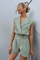 sleeveless collared buttoned utility romper