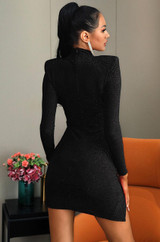 high neck long sleeve glitter bodycon mini dress