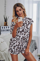 crewneck short sleeve lightweight leopard pattern pajama set